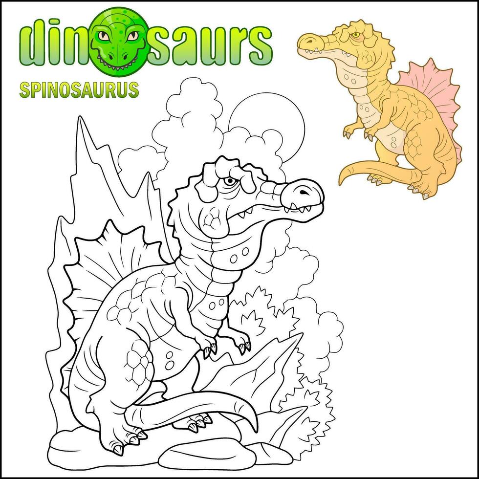 prehistórico dinosaurio Spinosaurus colorante libro vector