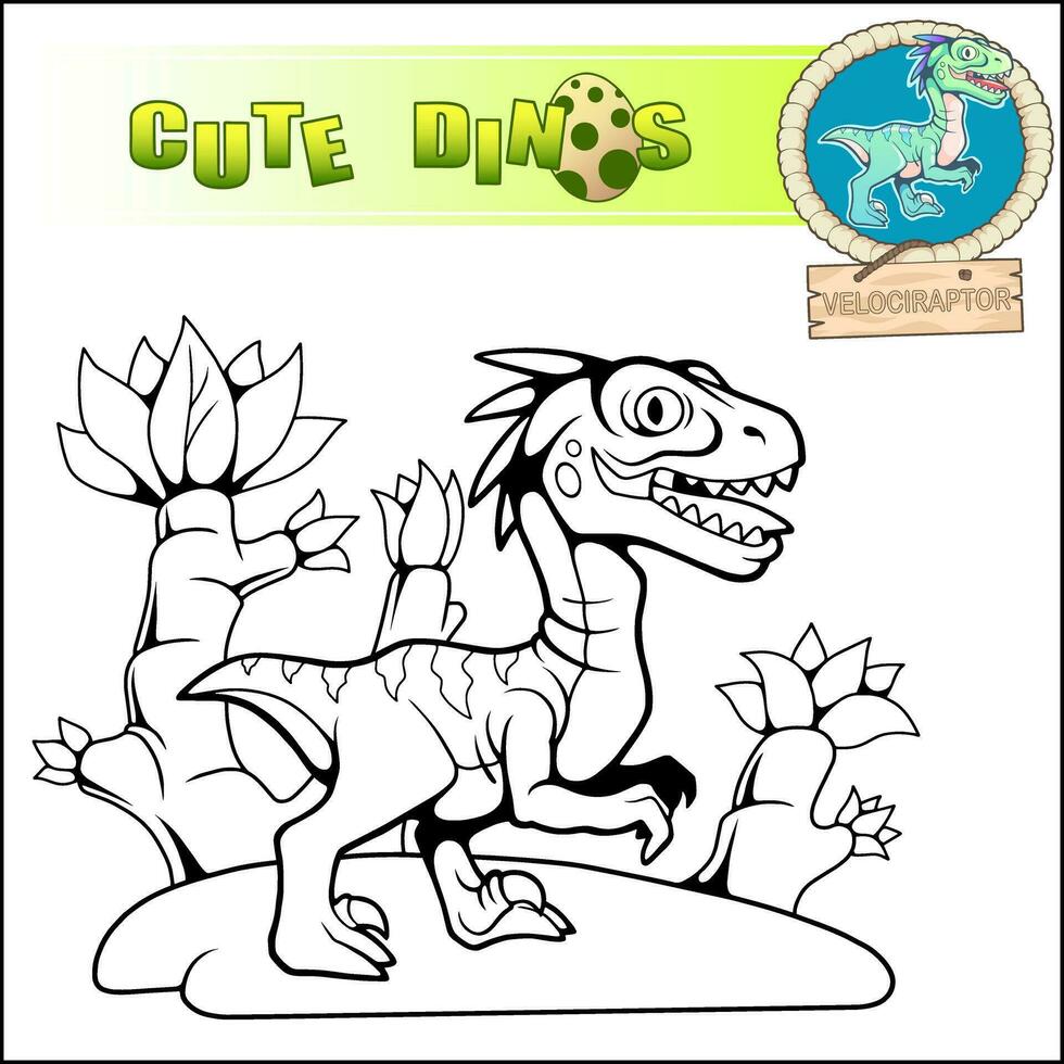 linda dibujos animados prehistórico dinosaurio colorante libro vector