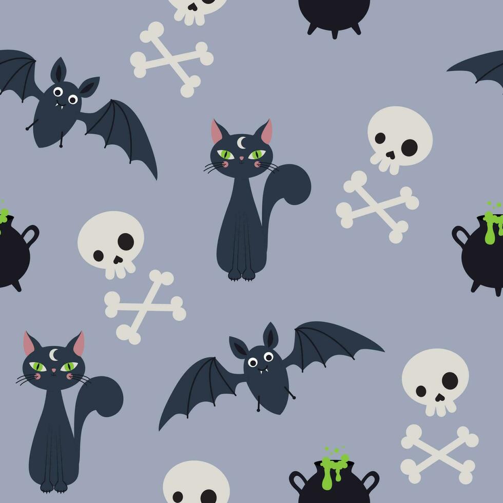 Pattern with cats, skulls and bats for Halloween vector