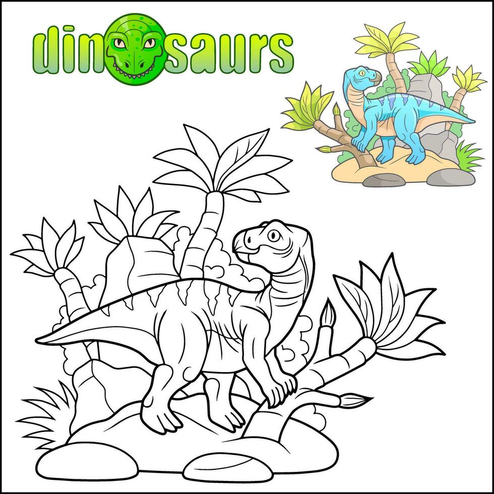 prehistórico dinosaurio iguanodon colorante libro vector