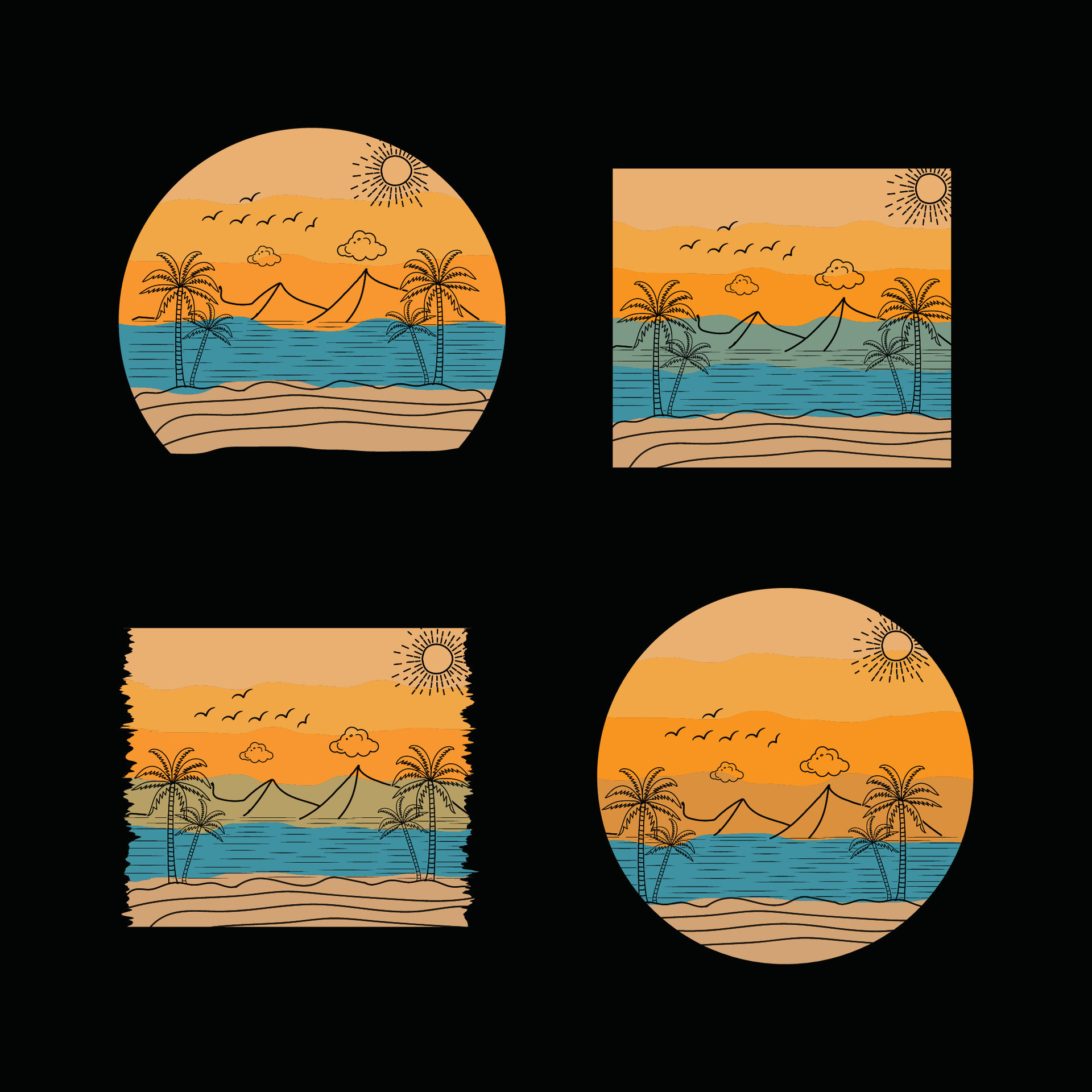 Retro sunset beach t-shirt design ready template graphics vector  illustration, 90s distressed vintage, summer vacation with palm trees  badges, 70s old colorful style, Sunrise sunshine wave canvas 25686306  Vector Art at Vecteezy