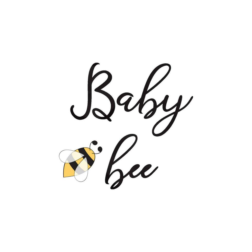 Baby Bee phrase with bee on white background Cute card design for Baby Shower Boy or Girl birthday Vector illustration Card design Banner congratulation baby logo symbol sign print label badge.