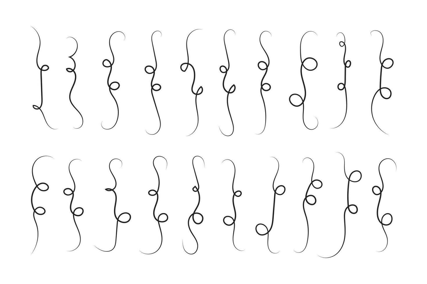 Vintage Filigree Swirls, calligraphy font style Decorative Elements, Text Ornaments curly thin line swings swashes, Flourishes Swirls, text divider, flourish Swirl ornament stroke, scroll design vector