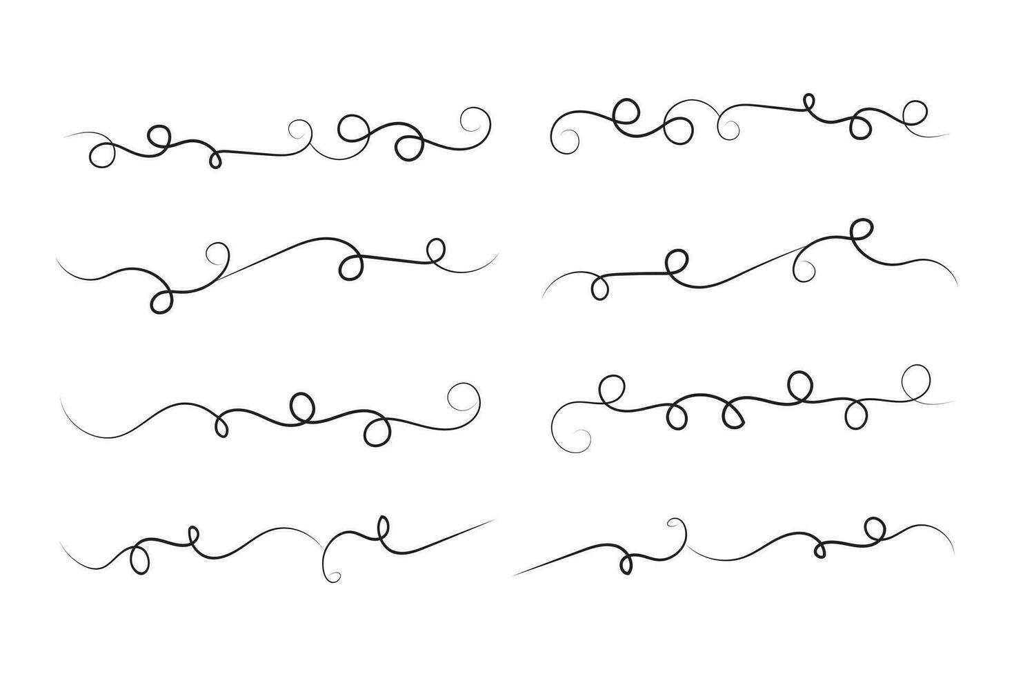 Vintage Filigree Swirls, calligraphy font style Decorative Elements, Text Ornaments curly thin line swings swashes, Flourishes Swirls, text divider, flourish Swirl ornament stroke, scroll design vector