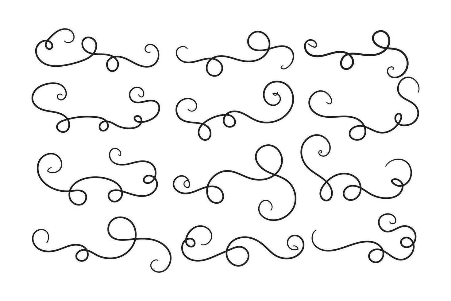 Vintage Filigree Swirls, calligraphy font style Decorative Elements, Text Ornaments curly thin line swings swashes, Flourishes Swirls, text divider, flourish Swirl ornament stroke, scroll design vector