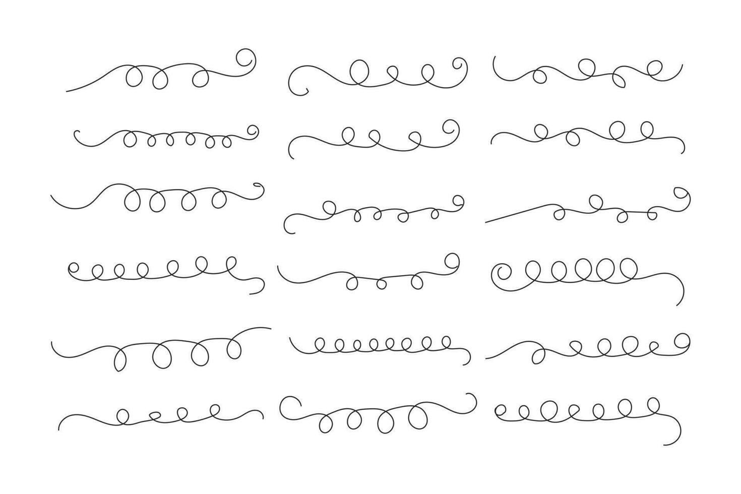 Vintage Filigree Swirls, calligraphy font style Decorative Elements, Text Ornaments curly thin line swings swashes, Flourishes Swirls, text divider, flourish Swirl ornament stroke, scroll design vector