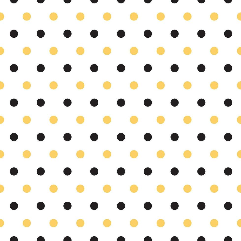 Black yellow seamless bees pattern on polka dots background Vector illustration for wallpaper, wrap, fabric, textile, cloth or package design Baby shower background or invitation template Bee design