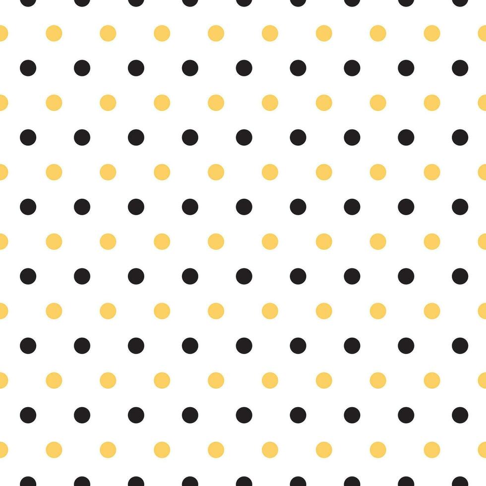 Black yellow seamless bees pattern on polka dots background Vector illustration for wallpaper, wrap, fabric, textile, cloth or package design Baby shower background or invitation template Bee design