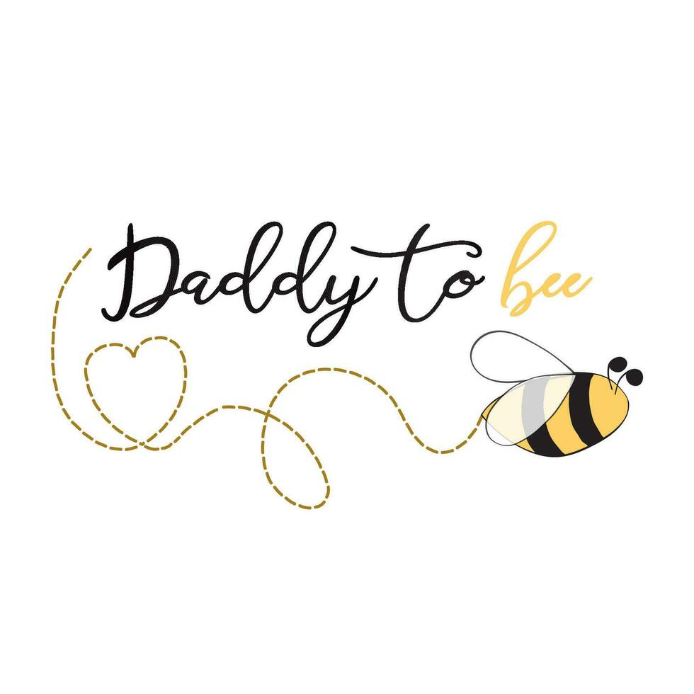 Fathers day banner design with text Daddy to bee decorated cute hand drawn bee heart trace template card sign poster logo label print isolated on white Vector illustration on black and yellow