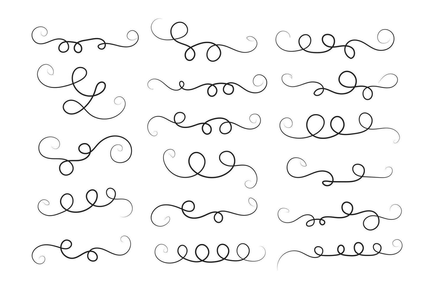 Vintage Filigree Swirls, calligraphy font style Decorative Elements, Text Ornaments curly thin line swings swashes, Flourishes Swirls, text divider, flourish Swirl ornament stroke, scroll design vector