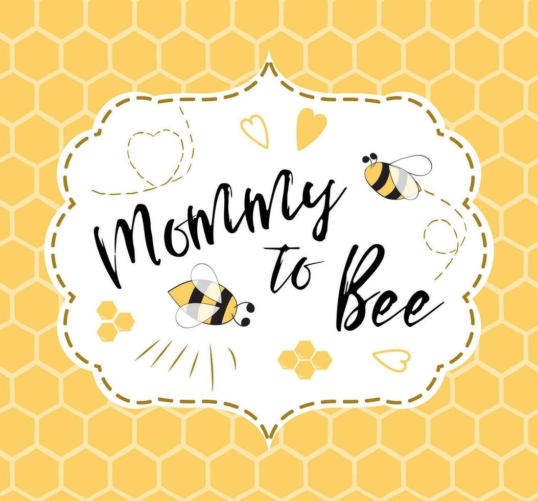 bebé ducha invitación modelo con texto mamá a abeja, Miel. linda tarjeta diseño para muchachas Niños con abejas. vector ilustración. bandera para madres día, felicidades en panal antecedentes