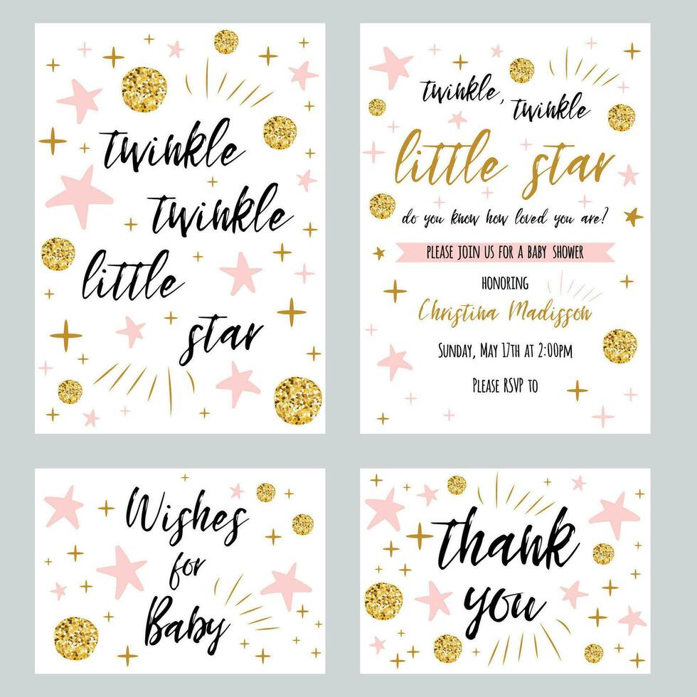 Twinkle twinkle little star text with cute gold, pink colors for girl baby shower card template Vector illustration set Banner for children birthday design, invitation, thank you card, wishes for baby 25686449 twinkle-twinkle-little-star-text-with-cute-gold-pink-colors-for-girl-baby-shower-card-template-vector-illustration-set-banner-for-children-birthday-design-invitation-thank-you-card-wishes-for-baby-25686449