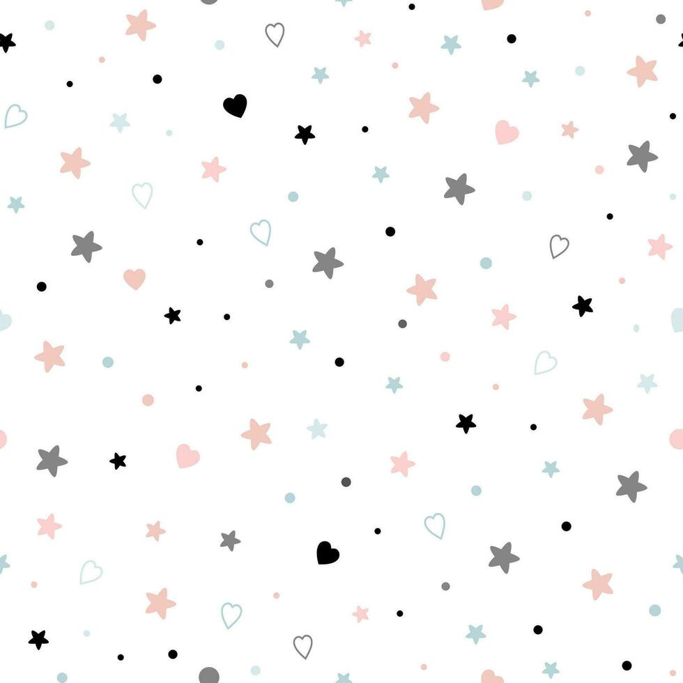 Seamless cute children pattern Cute baby stars heart background Creative night style kid light pink blue grey color texture for fabric wrapping textile background Children pyjamas Vector illustration.