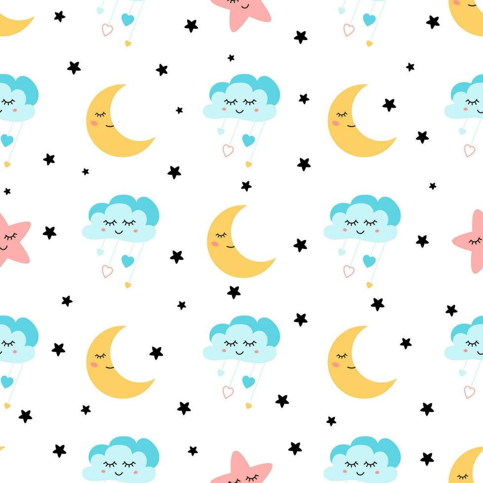 sin costura infantil modelo linda bebé estrellas y nubes Luna creativo noche estilo niños rosado azul textura para tela envase textil fondo de pantalla vestir antecedentes niños pijama vector ilustración.