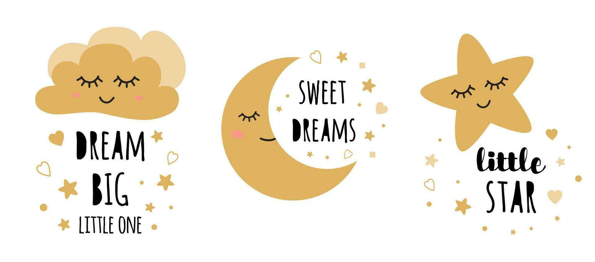 Sweet dreams phrase with cute cosmic objects on white background. Vector  print for nursery room, greeting cards, kids and baby clothes. 6873040  Vector Art at Vecteezy