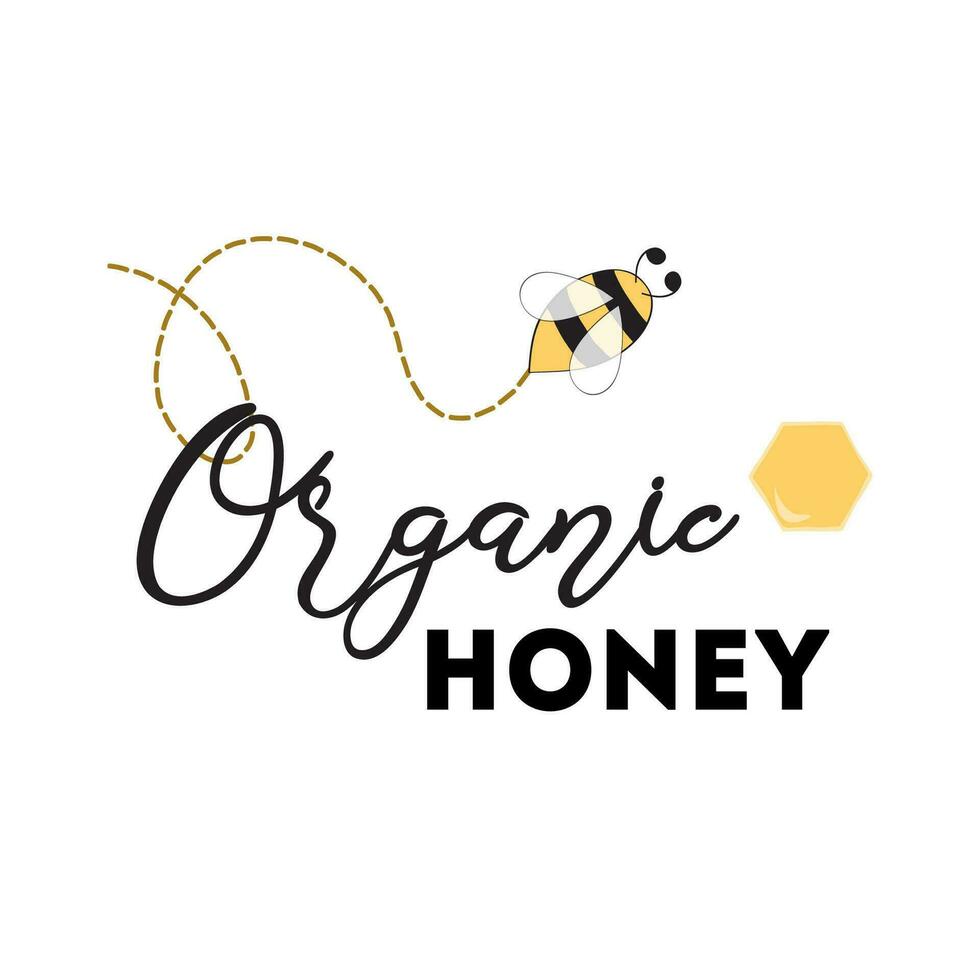 Vector illustration, honey logo design Handwritten frame with text Organic honey with bee honeycomb for ptoduct market, cafe menu Calligraphic and typographic element label badge sticker or icon