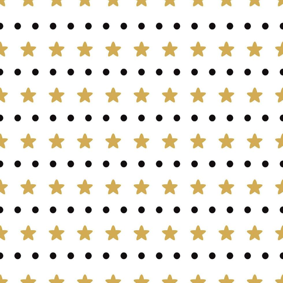 Bright abstract white modern seamless pattern with gold stars and black polka dot line Vector illustration for wrapping website invitation design Geometric gold black background texture Festive banner