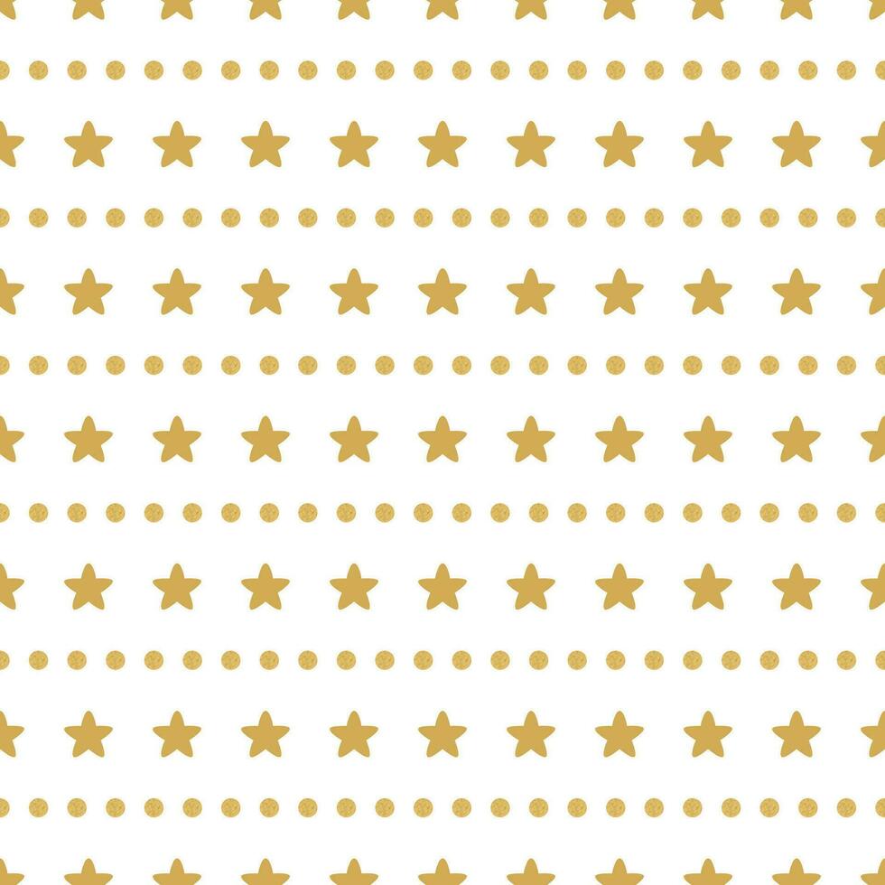 Bright abstract white modern seamless pattern with golden stars and polka dot lines. Vector illustration for wrapping, website, invitation design Shiny gold background Golden texture Festive banner.
