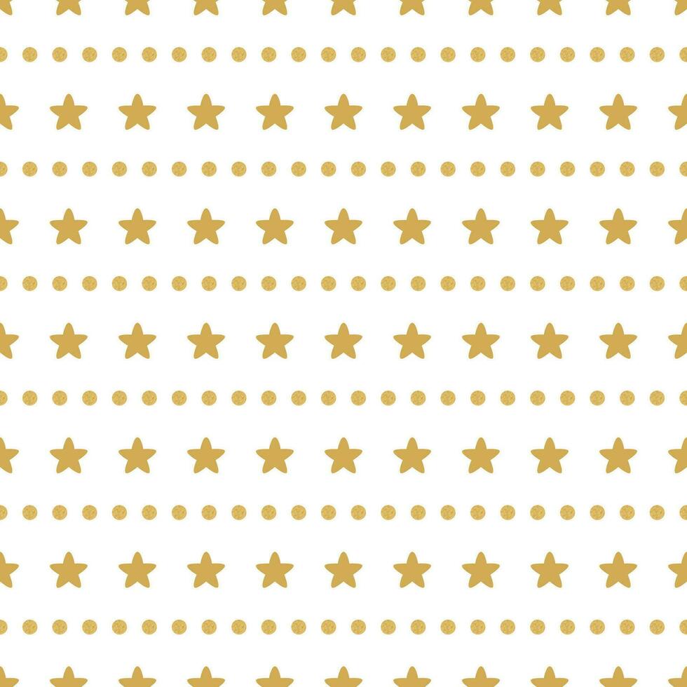 Bright abstract white modern seamless pattern with golden stars and polka dot lines. Vector illustration for wrapping, website, invitation design Shiny gold background Golden texture Festive banner.