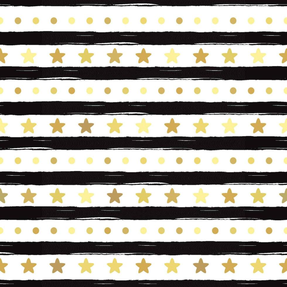 oro reluciente estrellas con negro y blanco a rayas modelo sin costura vector modelo en a rayas antecedentes brillante Días festivos antecedentes dorado Brillantina modelo fondo de pantalla cubrir envolver tela textil antecedentes