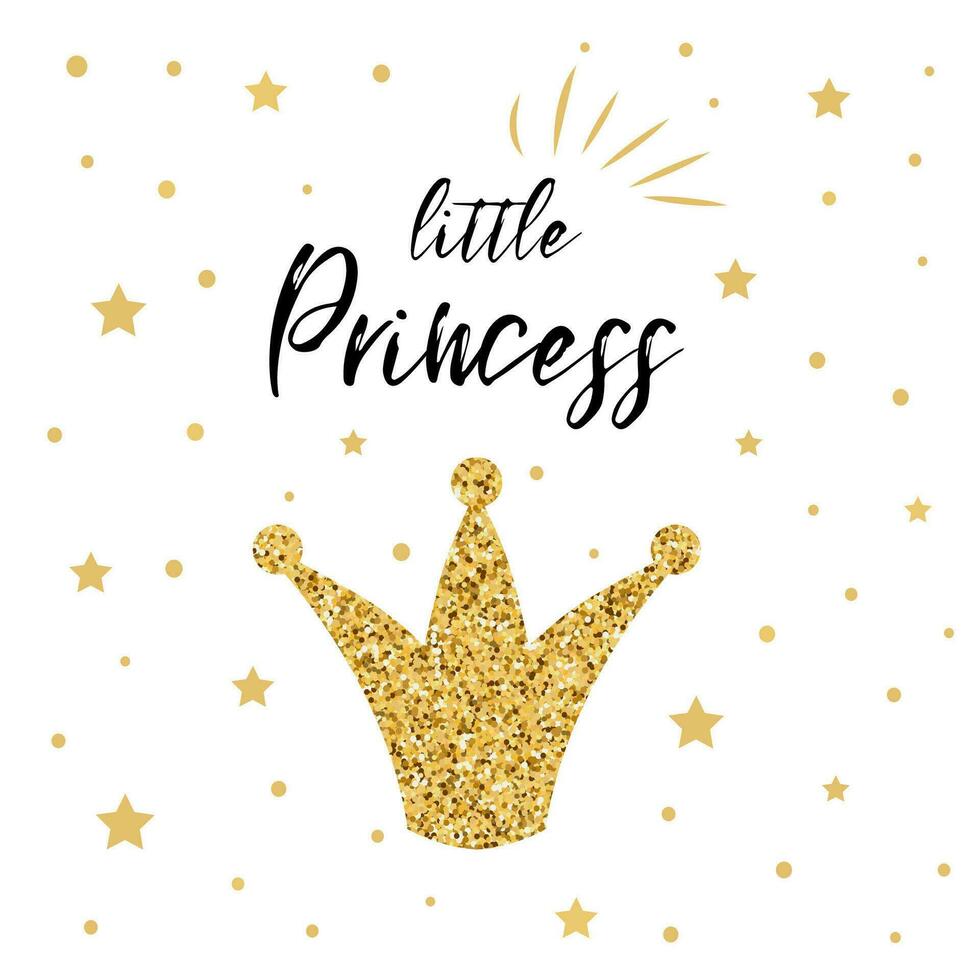 vector ilustración de pequeño princesa texto para muchachas ropa decorado reluciente oro corona dorado estrellas real Insignia tarjeta tarjeta postal etiqueta icono inspirador citar bandera. letras tipografía, póster.