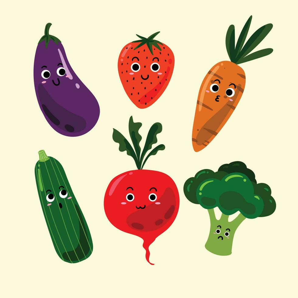 gracioso frutas y vegetales conjunto vector