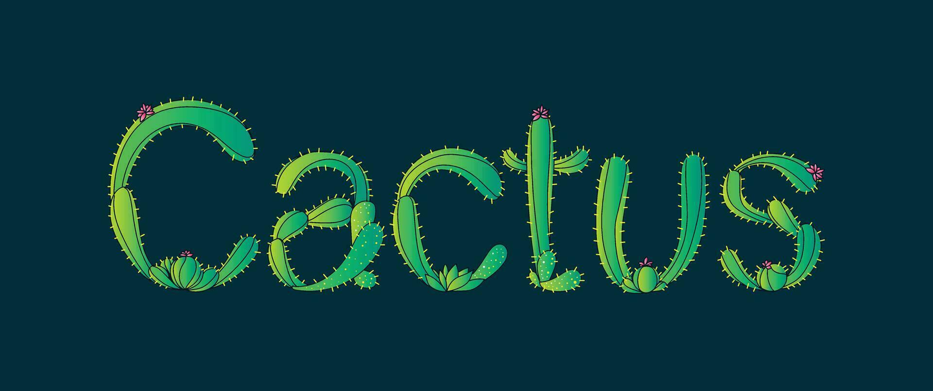 Cactuses lettering with cactus plants vector