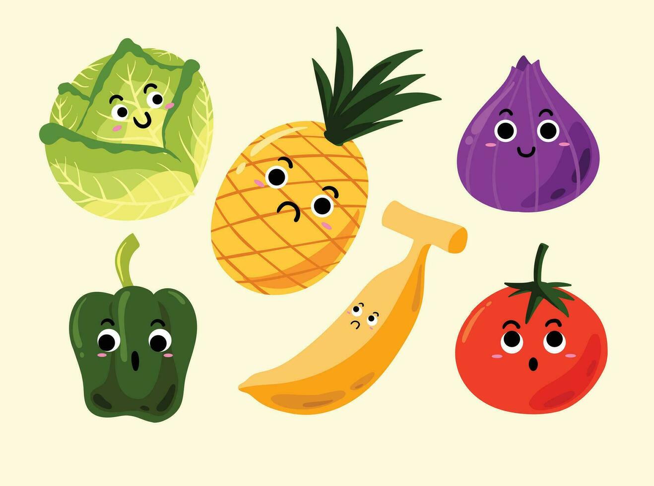 Funny fruits and vegetables set vector