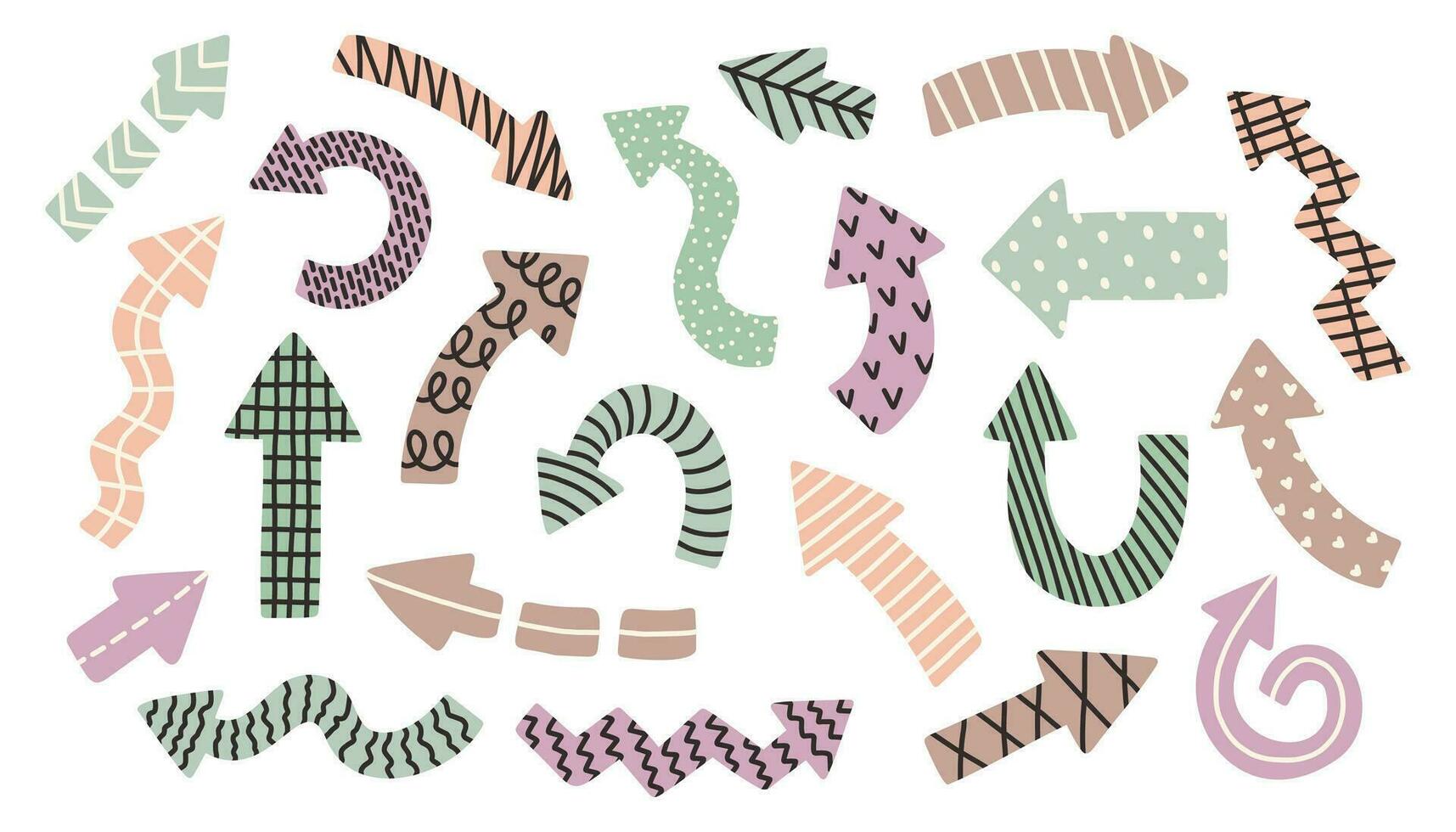 Hand Drawn Cartoon Pastel Arrow icon. Big set of vector flat arrows. Collection of concept arrows for web design, mobile apps, interface and more. Vector illustration