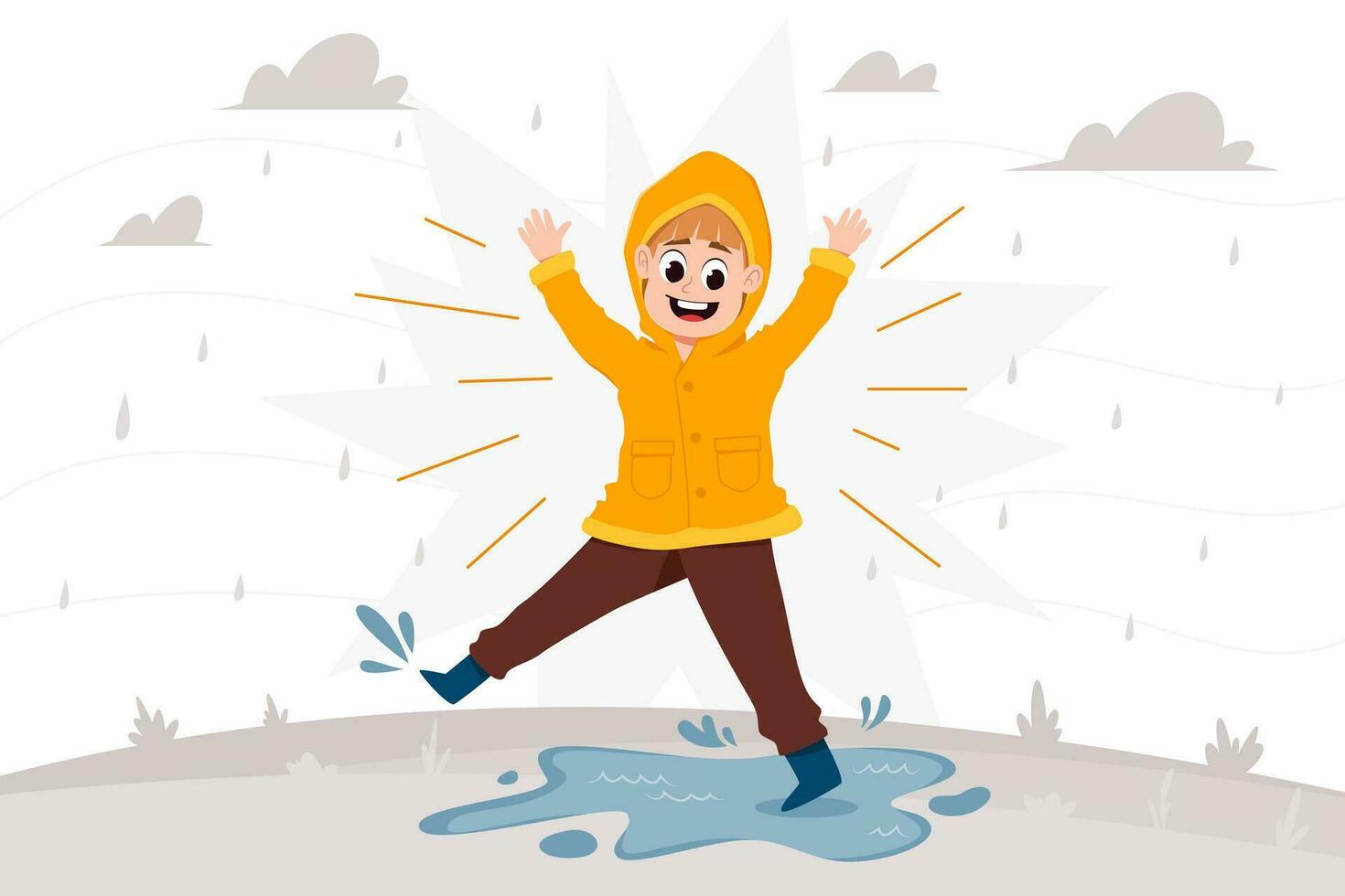 Children playing in the rain vector