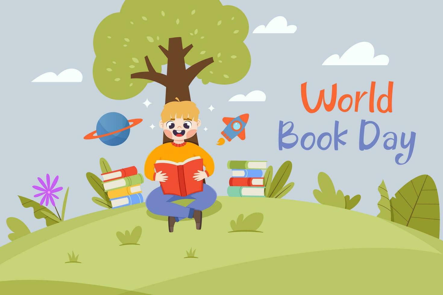 Little Boy Reading a Book vector