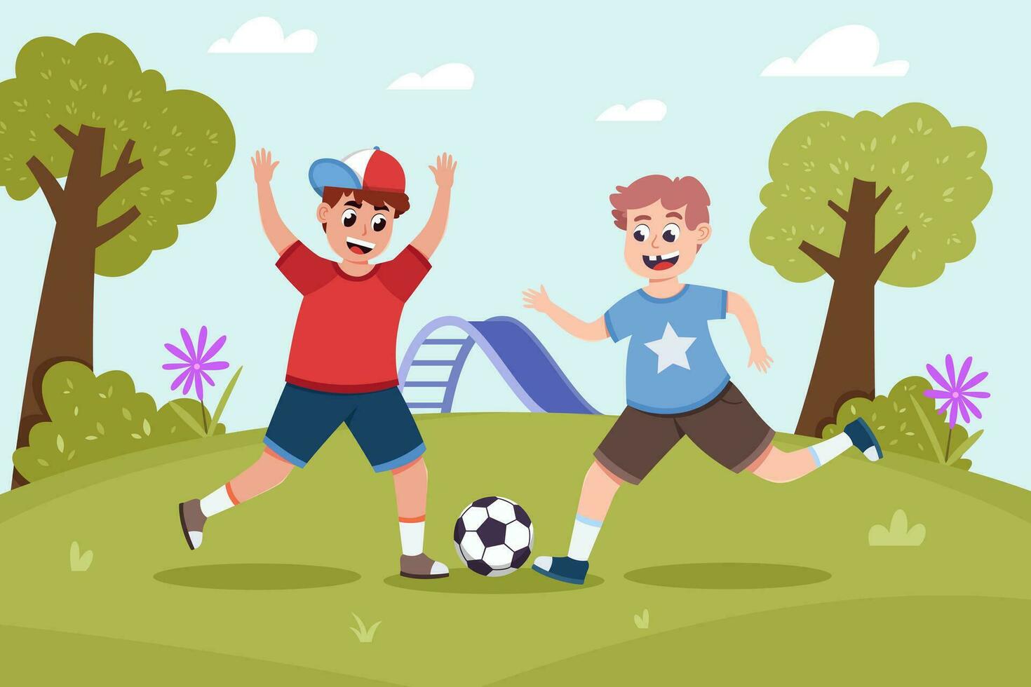 niños jugando fútbol vector