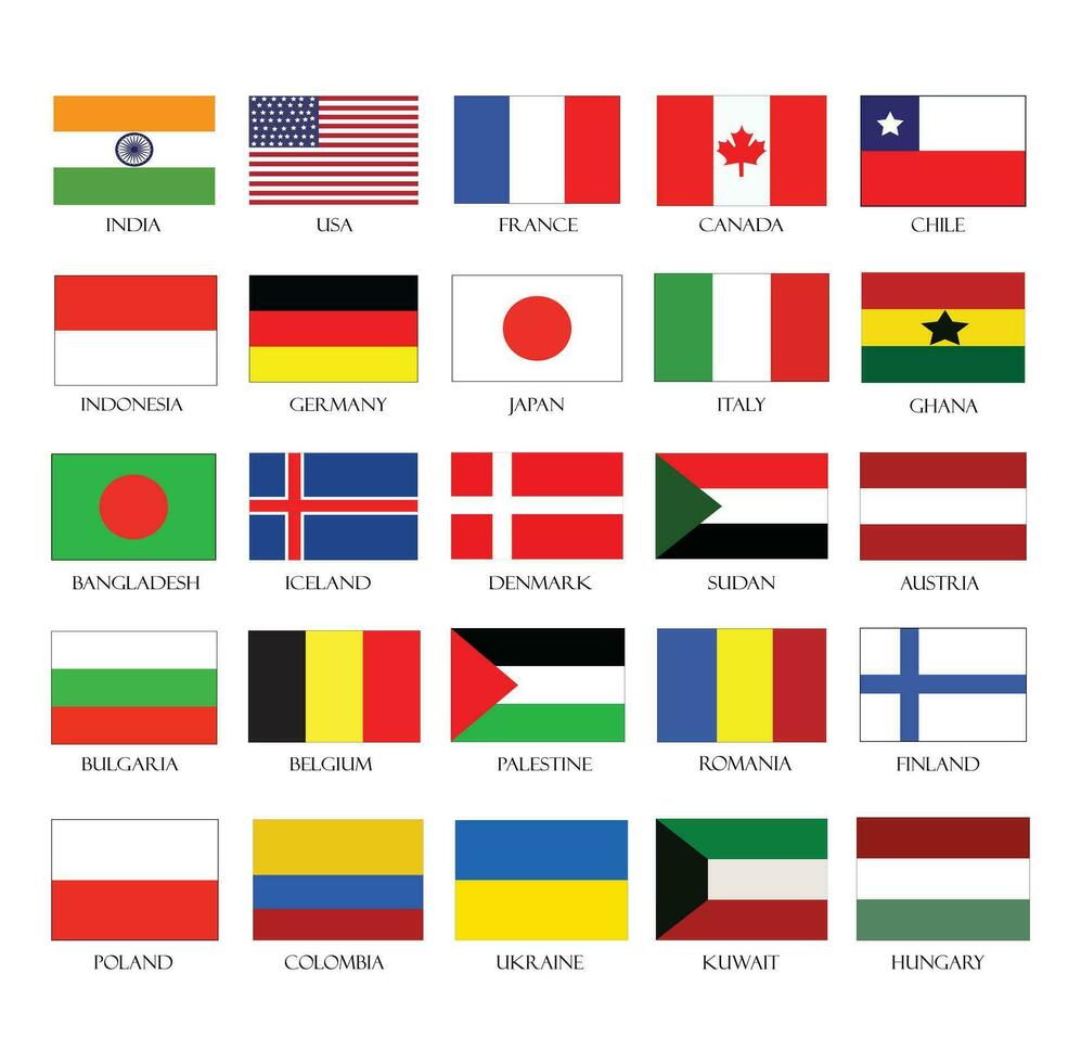 Set Of Different Countries National Flag Pro Vector