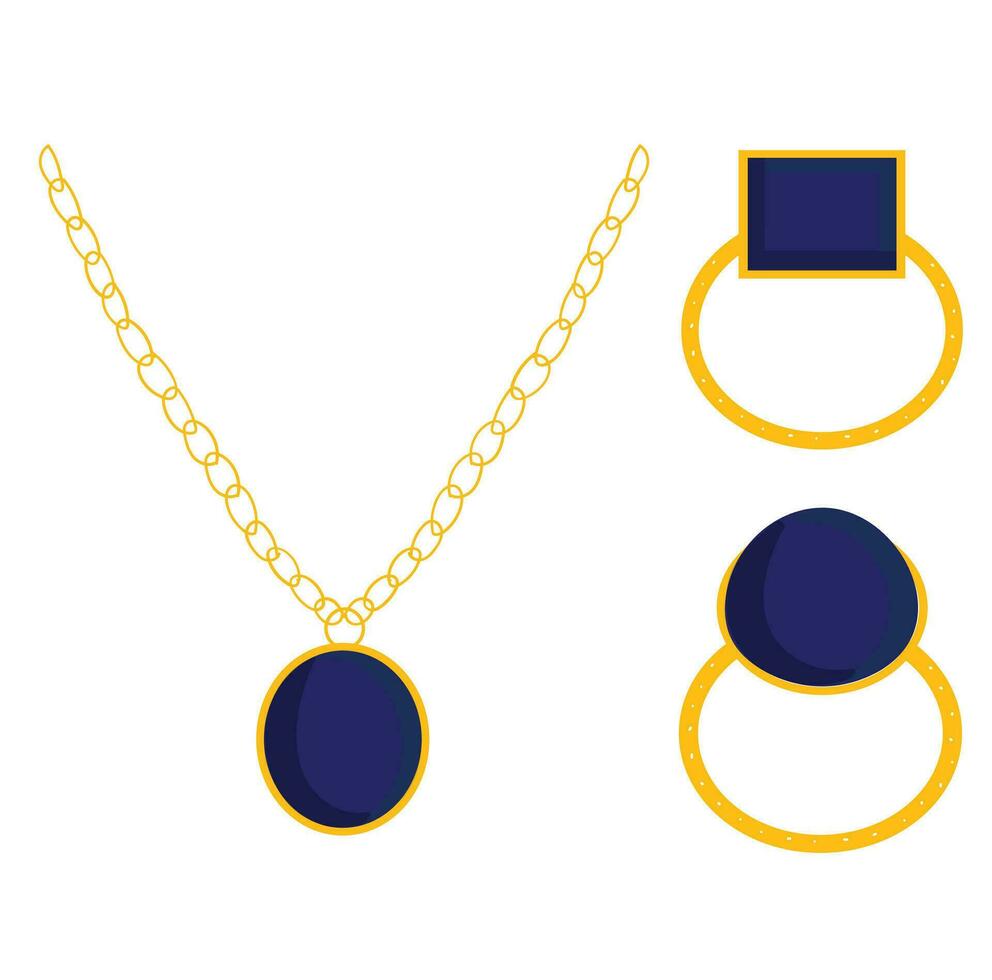 Blue Sapphire Gemstone Necklace And Rings Set Free Vector