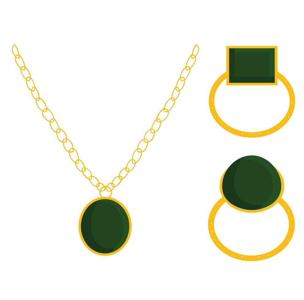 Emerald Gemstone Necklace And Two Rings Set Free Vector