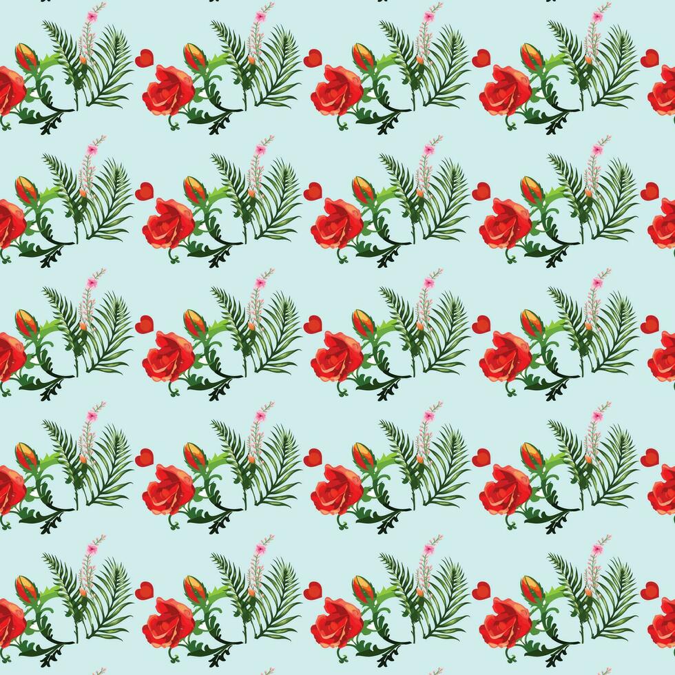 seamless floral pattern with colorful wild flowers on mirror reflecting blue sky vector
