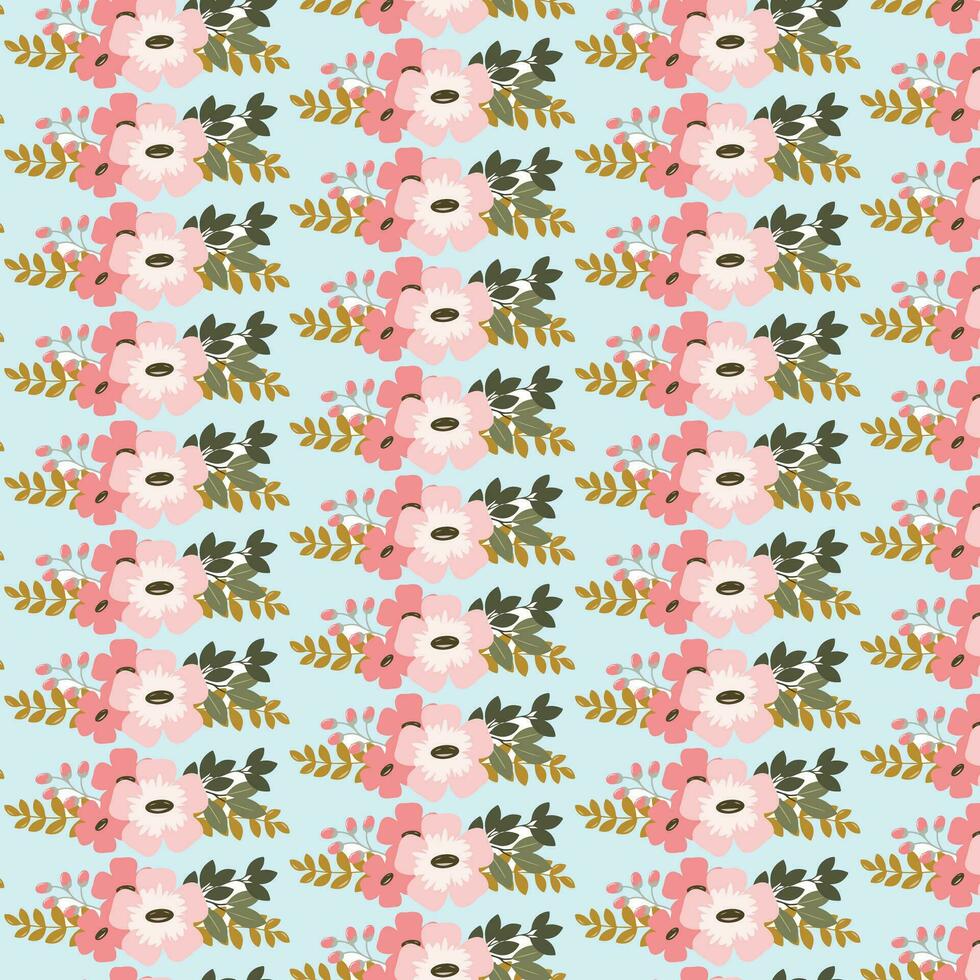 seamless floral pattern with colorful wild flowers on mirror reflecting blue sky vector