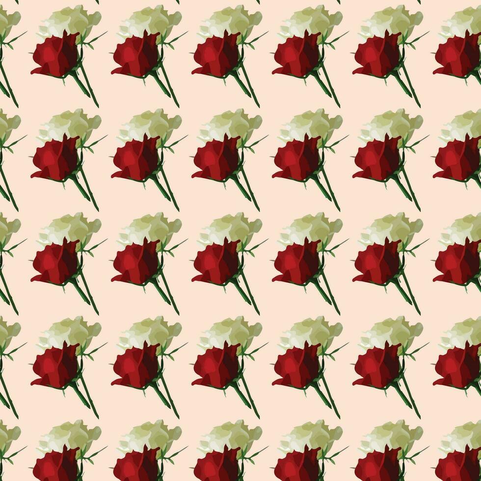 Vector white and blue seamless roses pattern in retro style with trailing vines and large flowers suitable for fabric or interior design