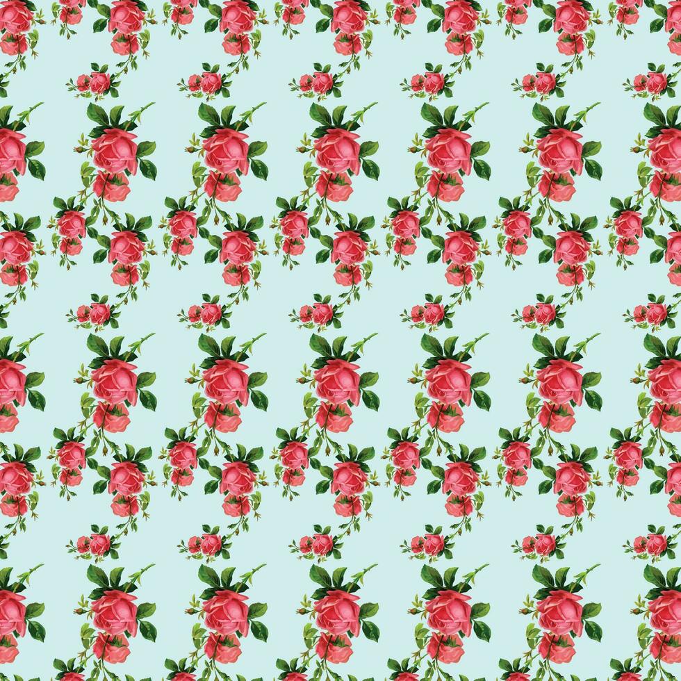 Vector white and blue seamless roses pattern in retro style with trailing vines and large flowers suitable for fabric or interior design