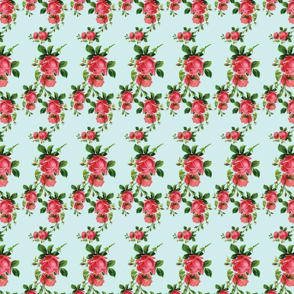 Vector white and blue seamless roses pattern in retro style with trailing vines and large flowers suitable for fabric or interior design