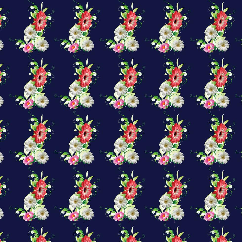 seamless floral pattern with colorful wild flowers on mirror reflecting blue sky vector