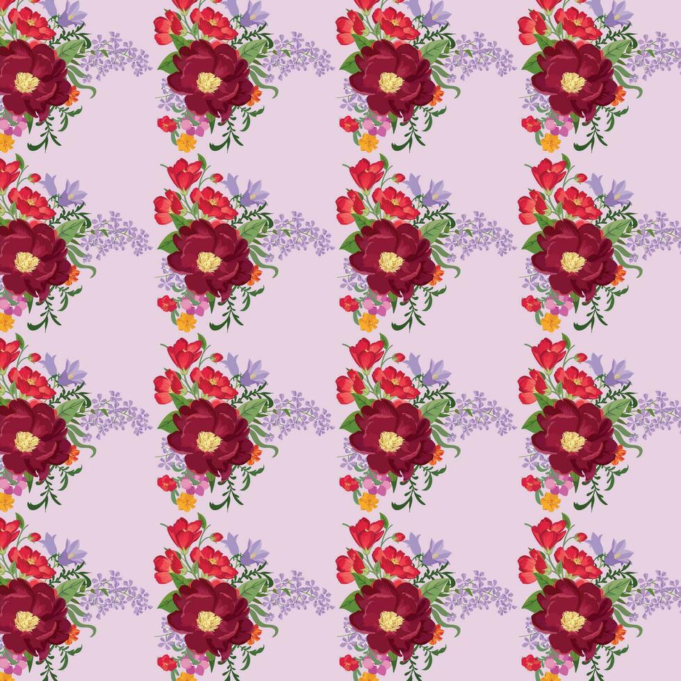 Vector white and blue seamless roses pattern in retro style with trailing vines and large flowers suitable for fabric or interior design