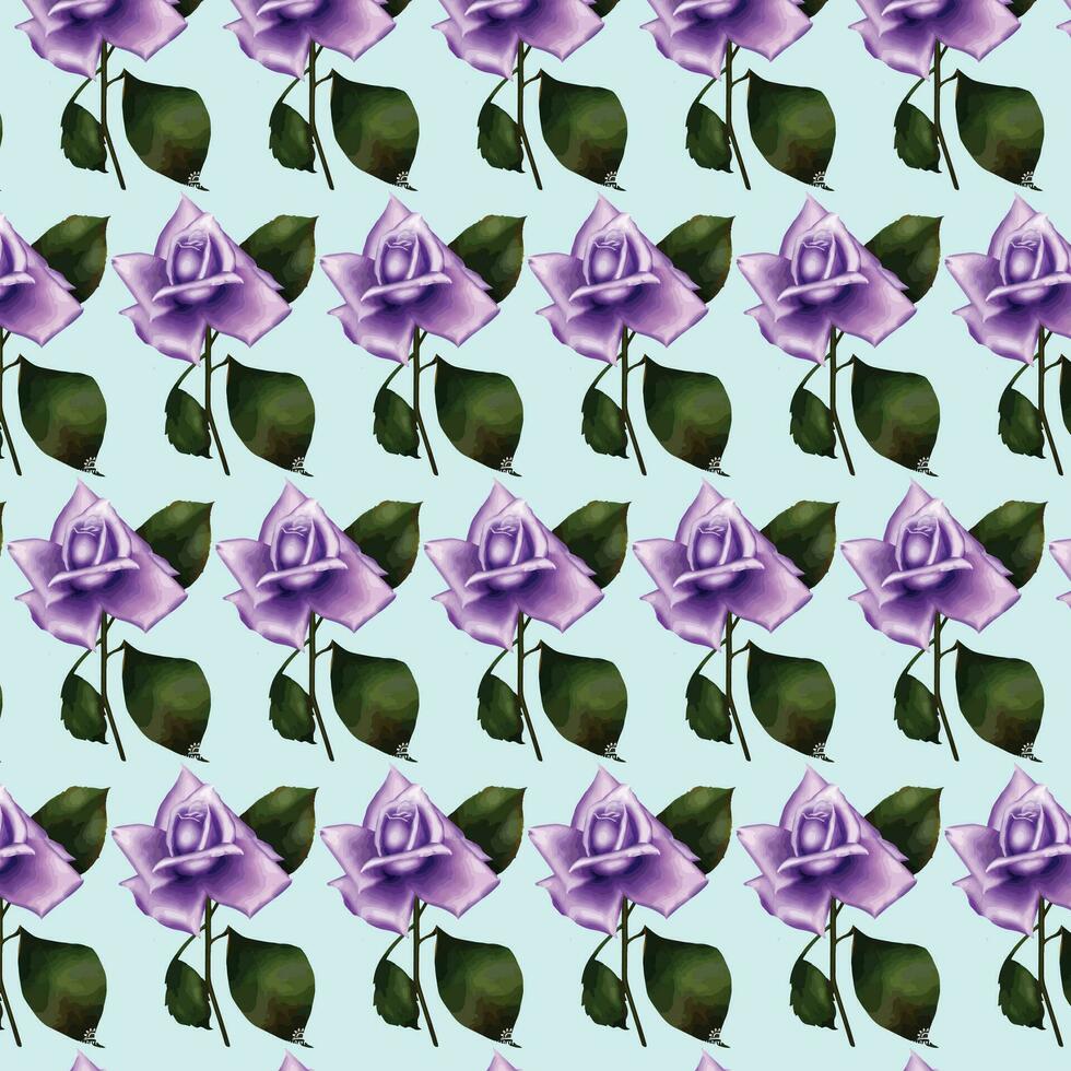Vector white and blue seamless roses pattern in retro style with trailing vines and large flowers suitable for fabric or interior design