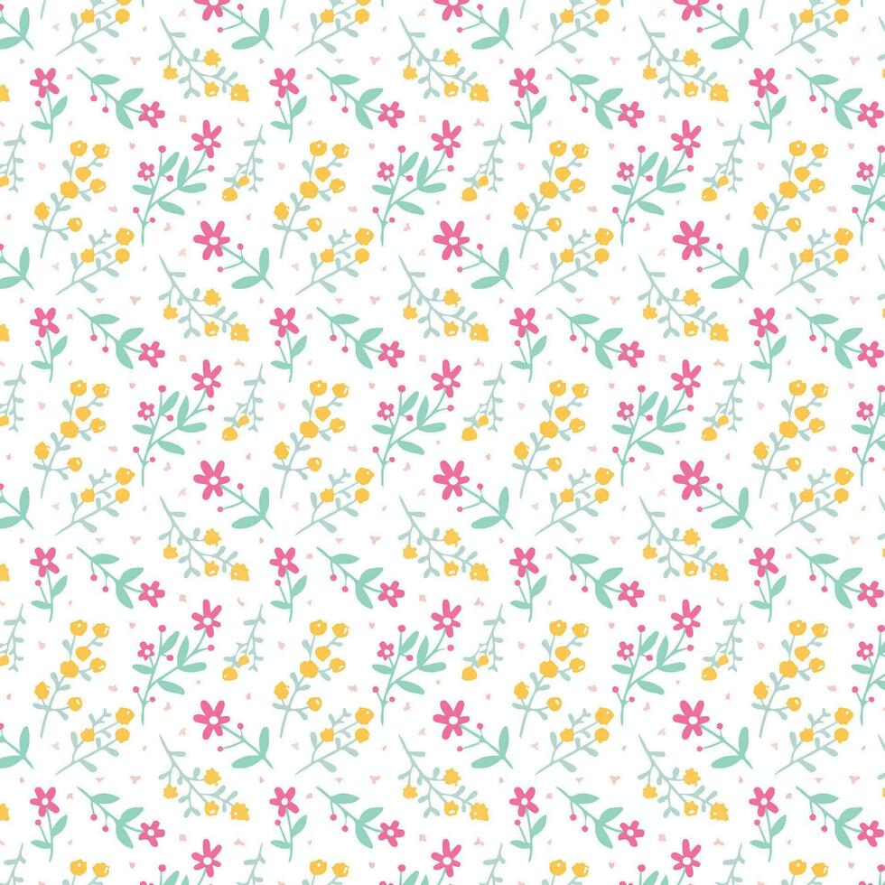 Vector illustration of a seamless floral pattern with cute birds in spring for Wedding, anniversary, birthday and party. Design for banner, poster, card, invitation and scrapbook