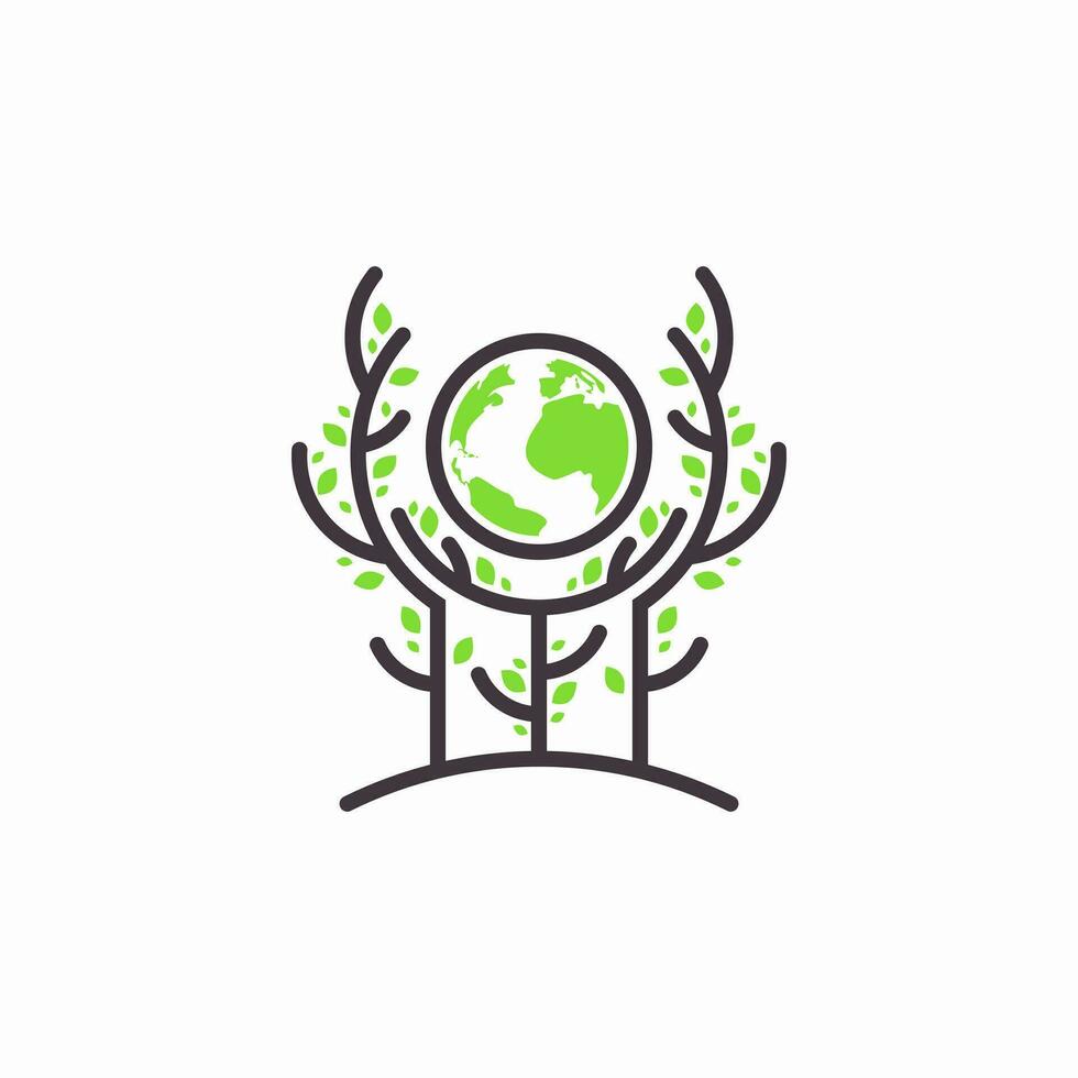 abstract earth and tree logo design vector