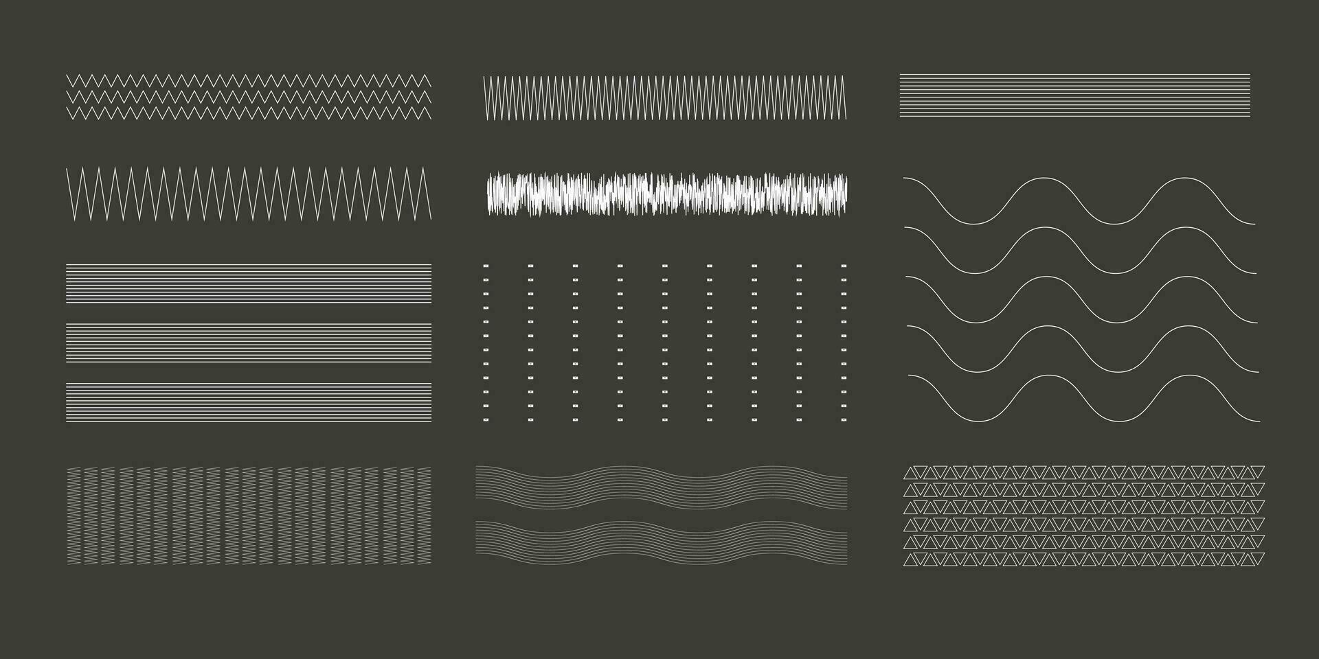 curvilíneo y zigzag línea. diferente Delgado línea ola. garabato vector curva. seno punto amplitud. punteado filas acanalado ondulado secuencia. seno forma de onda