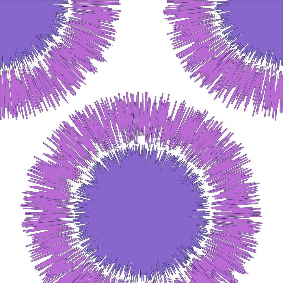 A seamless pattern of purple circles of different sizes similar to flowers. Contours in the form of zigzags of lines. Print for textiles or linen. vector