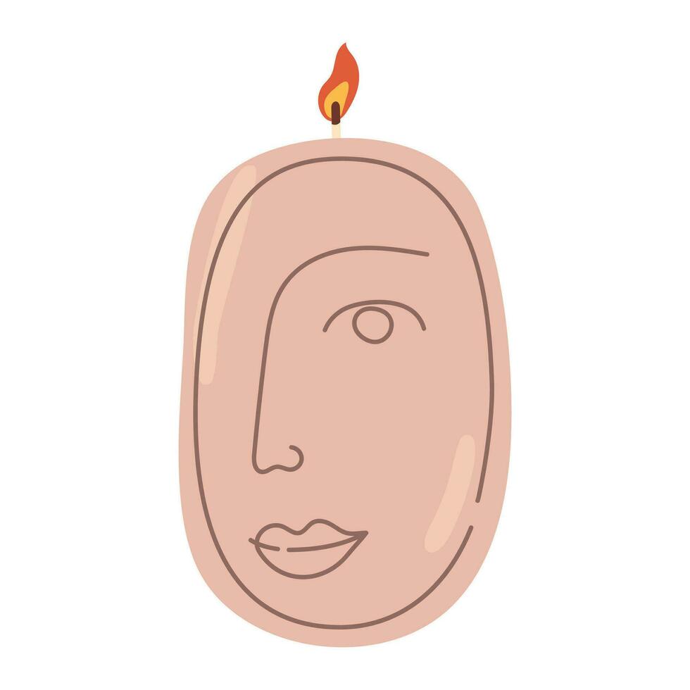 Isolated cartoon wax relief candle with face and flame. Modern ..., حجم الصورة 980x980