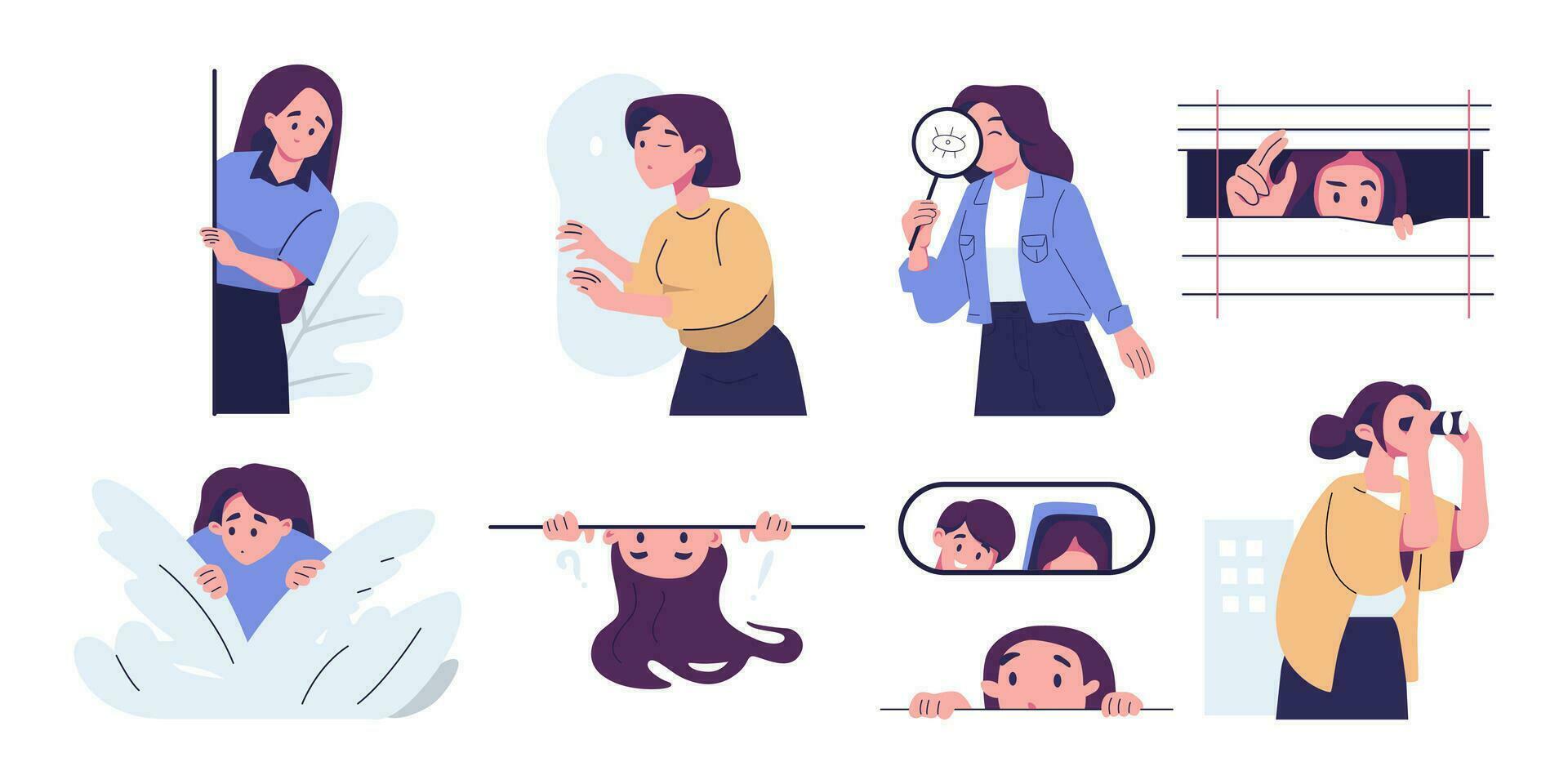 People spying, observing and sneaking set. flat style illustration vector