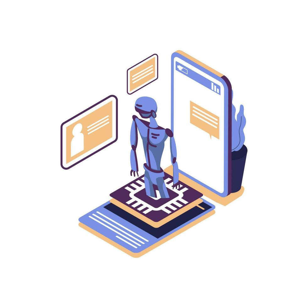 Cybernetics flat style isometric illustration vector design